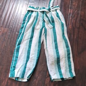 J. Crew Teal and White Striped Cropped Pants